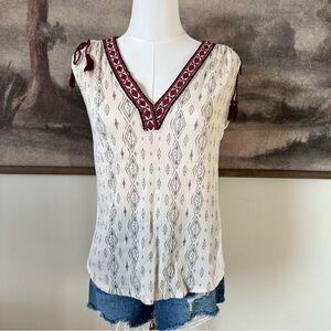 Lucky Brand Cream Blouse with Red Embroidery